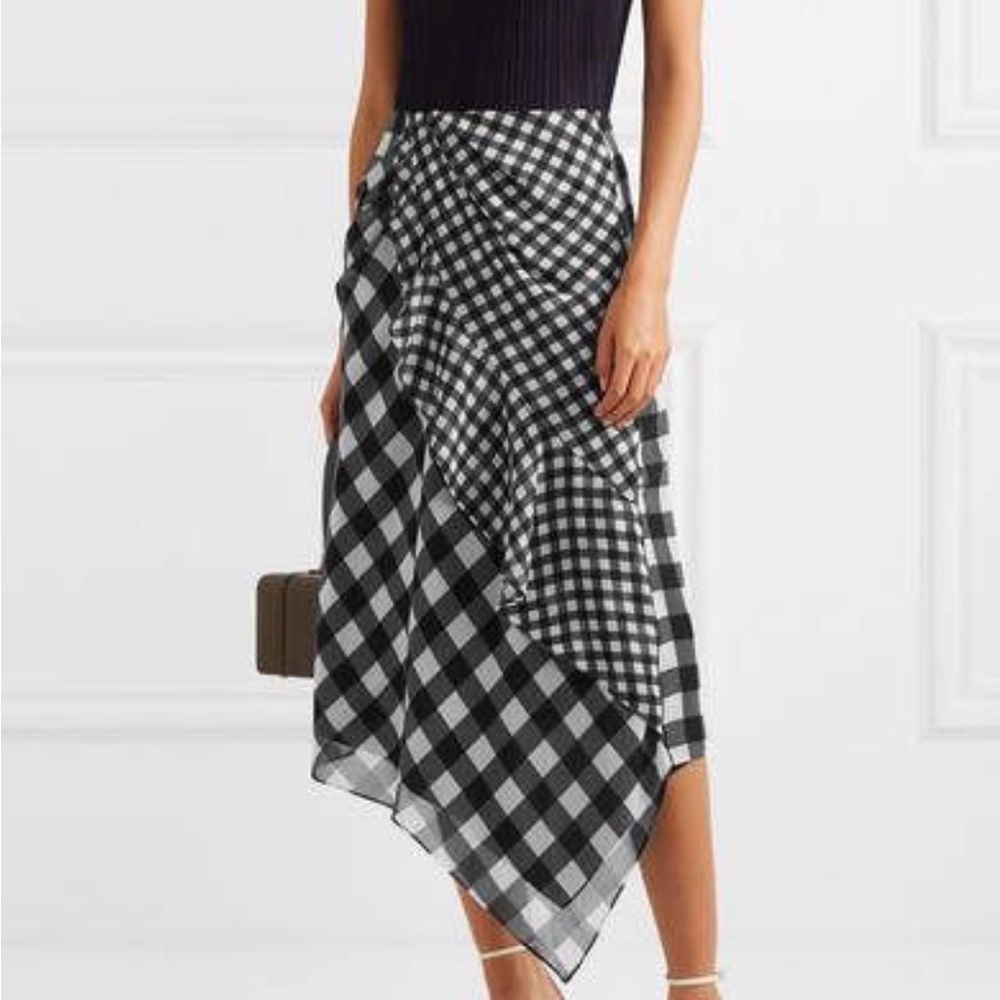 Self-Portrait Black and White Asymmetrical Gingham Wrap Skirt